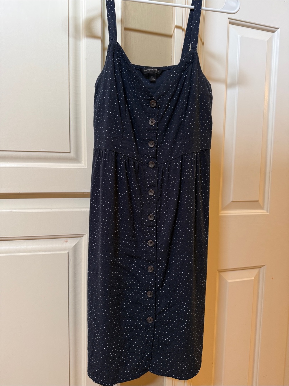 Banana Republic Navy Polka Dot Button-Front Midi Dress
